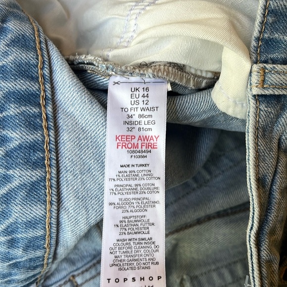 🔹 Topshop Straight leg Light Denim jeans with Distressed hem , Size: 34 - Picture 15 of 17